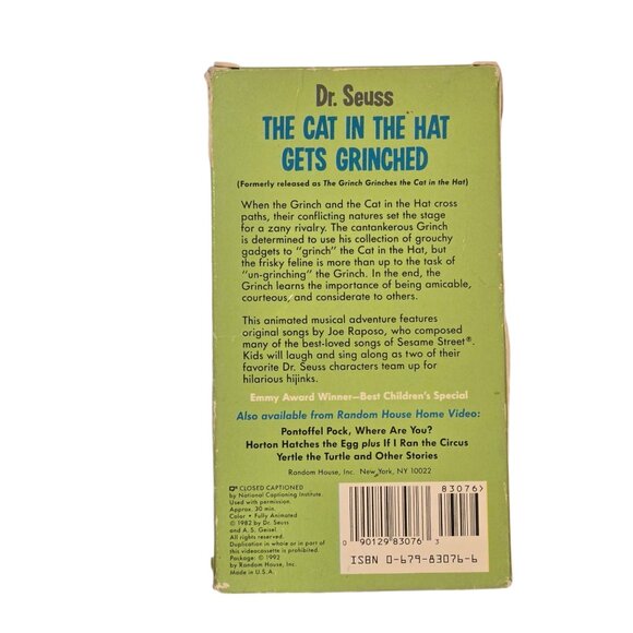 Dr Seuss The Cat In The Hat Gets Grinched VHS Tape Animated Cartoon Vintage - Picture 2 of 11